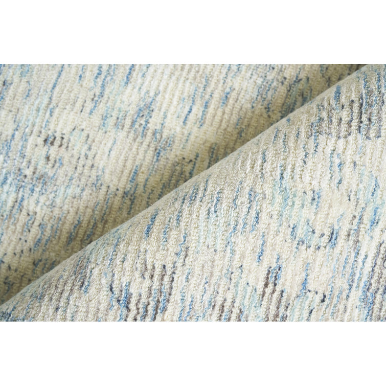 Handmade Blue and Beige Wool Viscose Rectangular Area Rug