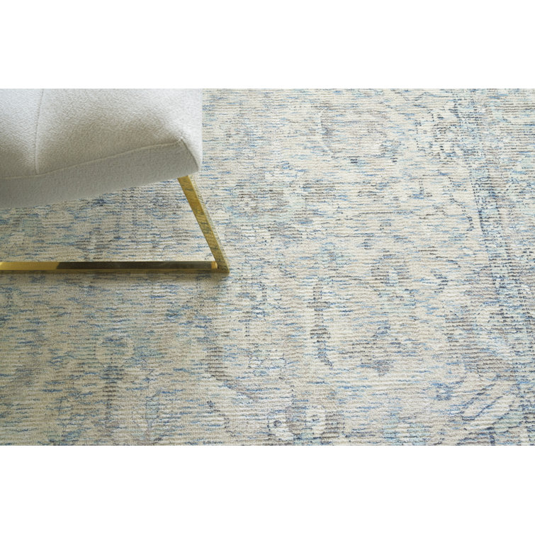 Handmade Blue and Beige Wool Viscose Rectangular Area Rug