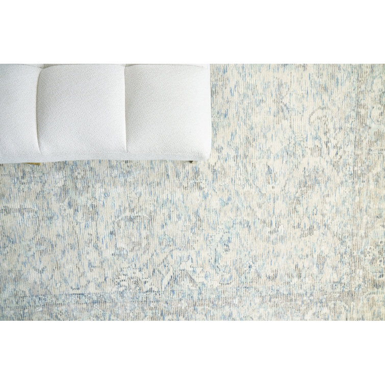 Handmade Blue and Beige Wool Viscose Rectangular Area Rug