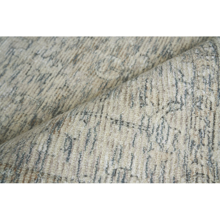 Handmade Blue and Beige Wool and Viscose Rectangular Area Rug