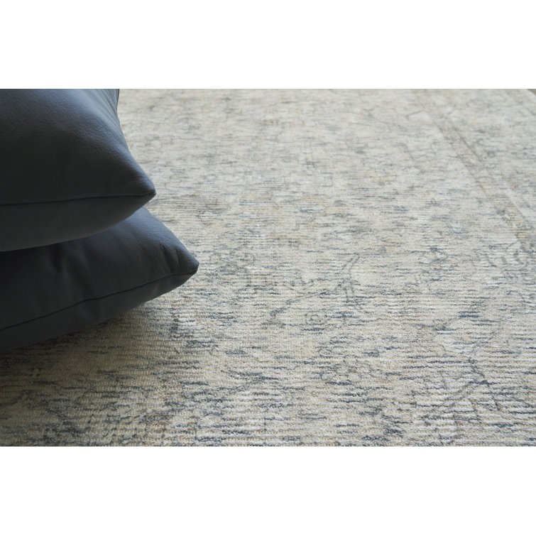 Handmade Blue and Beige Wool and Viscose Rectangular Area Rug