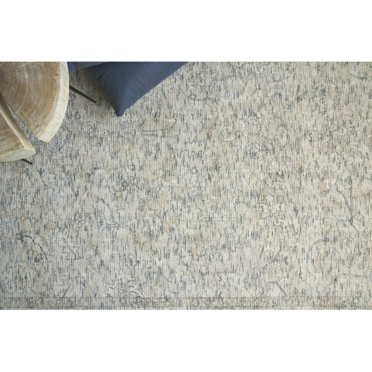 Handmade Blue and Beige Wool and Viscose Rectangular Area Rug