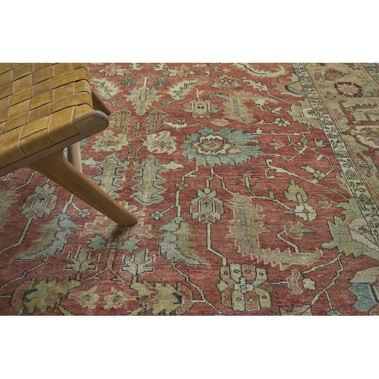 Hand-Knotted Rust and Gold Wool 8' x 10' Oriental Rug