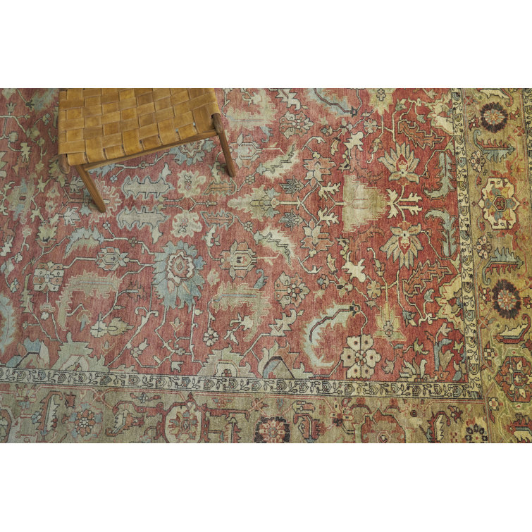 Hand-Knotted Rust and Gold Wool 8' x 10' Oriental Rug