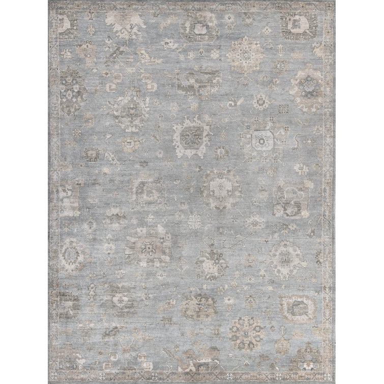 Hand-Knotted Blue and Gray 10' x 14' Viscose Area Rug