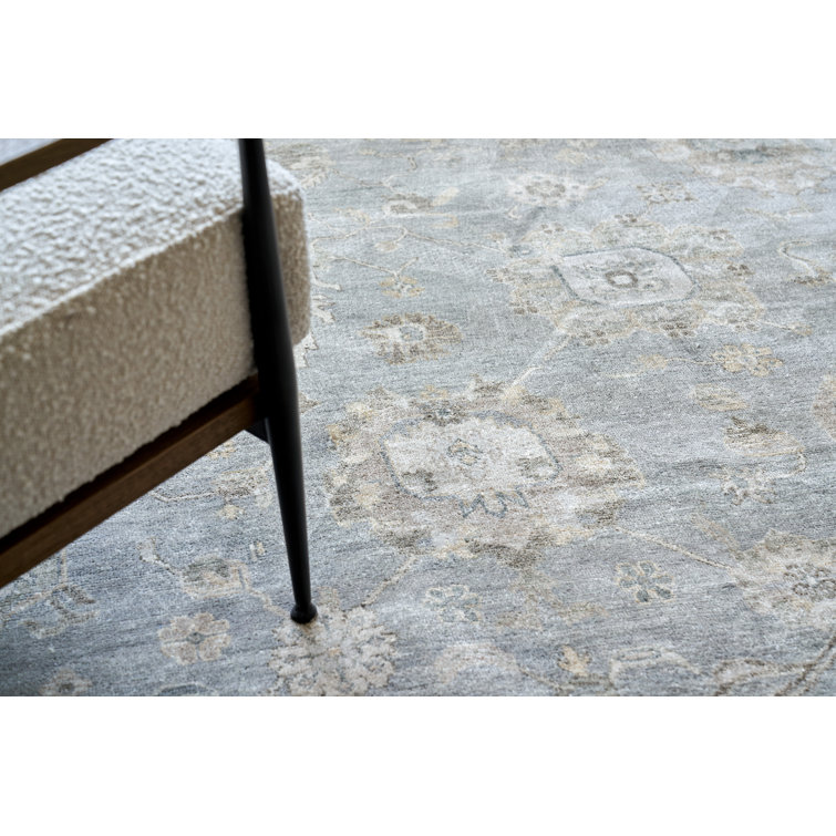 Hand-Knotted Blue and Gray 10' x 14' Viscose Area Rug