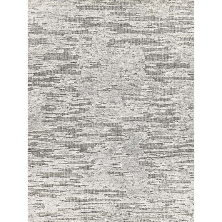 Hand-Knotted Silver and Charcoal Wool Rectangular Area Rug