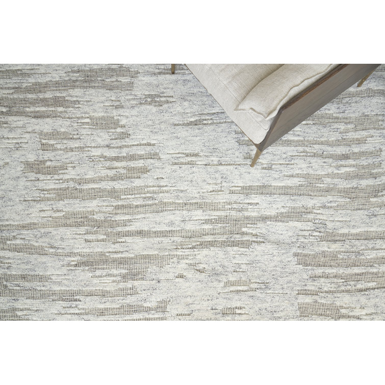Hand-Knotted Silver and Charcoal Wool Rectangular Area Rug