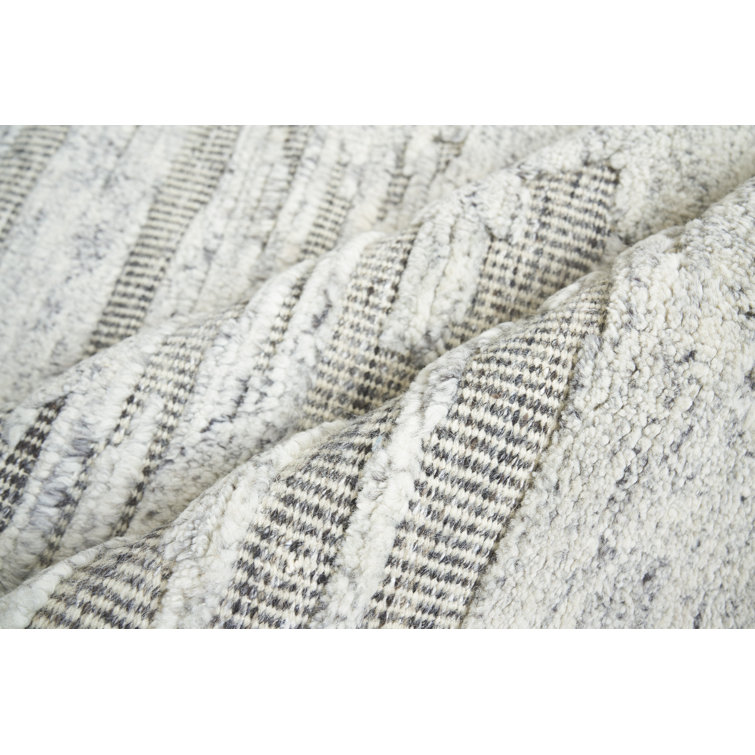 Hand-Knotted Silver and Charcoal Wool Rectangular Area Rug