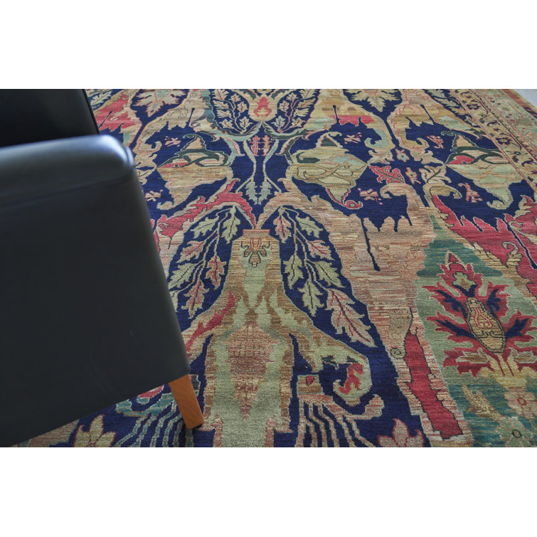 Hand-Knotted Blue Floral Wool 8' x 10' Area Rug