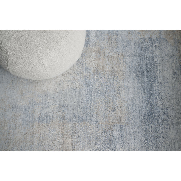 Mori Silk Hand-Knotted Abstract Blue Silk Area Rug, 8' x 10'