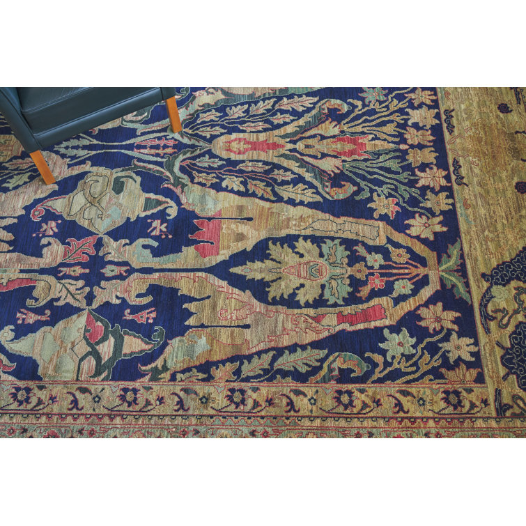 Hand-Knotted Blue Floral Wool 8' x 10' Area Rug