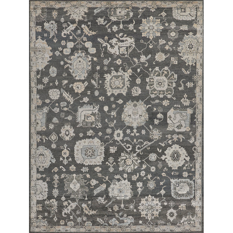 Midnight Charcoal Hand-Knotted Viscose and Cotton Area Rug 6' x 9'