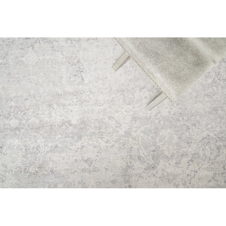 Hand-Knotted Gray and Ivory Silk 8' x 10' Abstract Rug