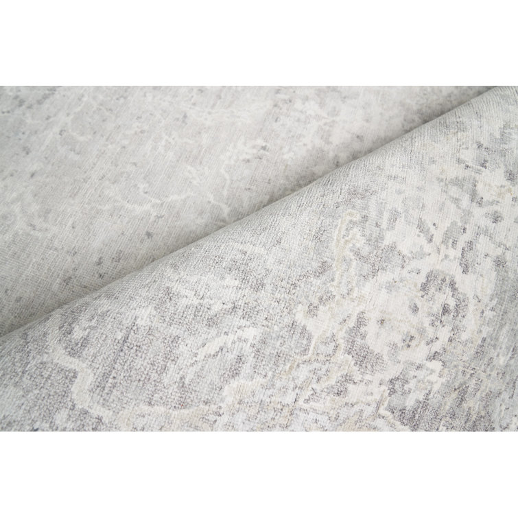 Hand-Knotted Gray and Ivory Silk 8' x 10' Abstract Rug