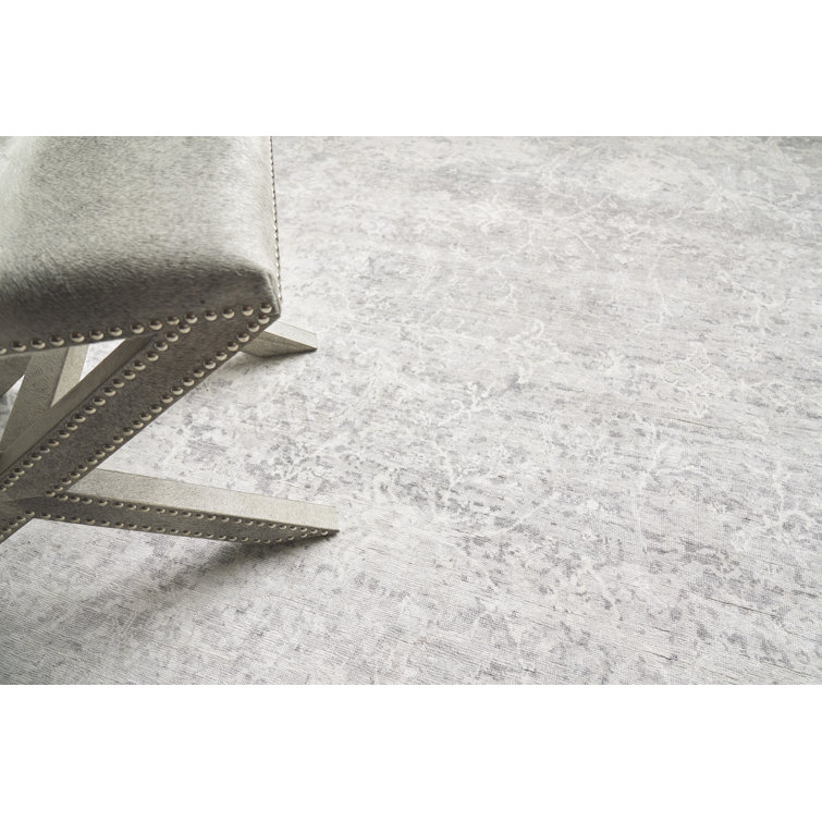 Hand-Knotted Gray and Ivory Silk 8' x 10' Abstract Rug