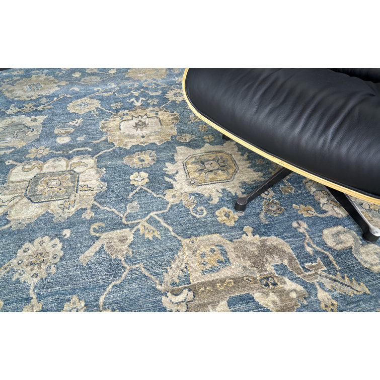 Medium Blue Hand-Knotted Viscose and Cotton 8' x 10' Area Rug