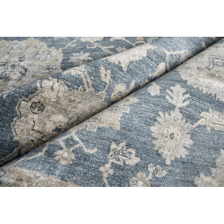 Medium Blue Hand-Knotted Viscose and Cotton 8' x 10' Area Rug
