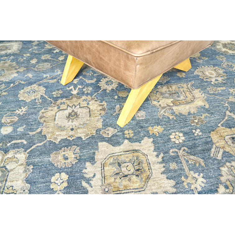 Medium Blue Hand-Knotted Viscose and Cotton 8' x 10' Area Rug