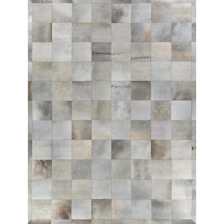 Handmade Geometric Silver Cowhide Rectangular Area Rug