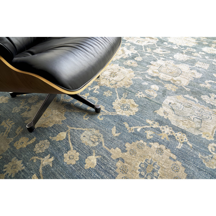 Medium Blue Hand-Knotted Viscose and Cotton 8' x 10' Area Rug