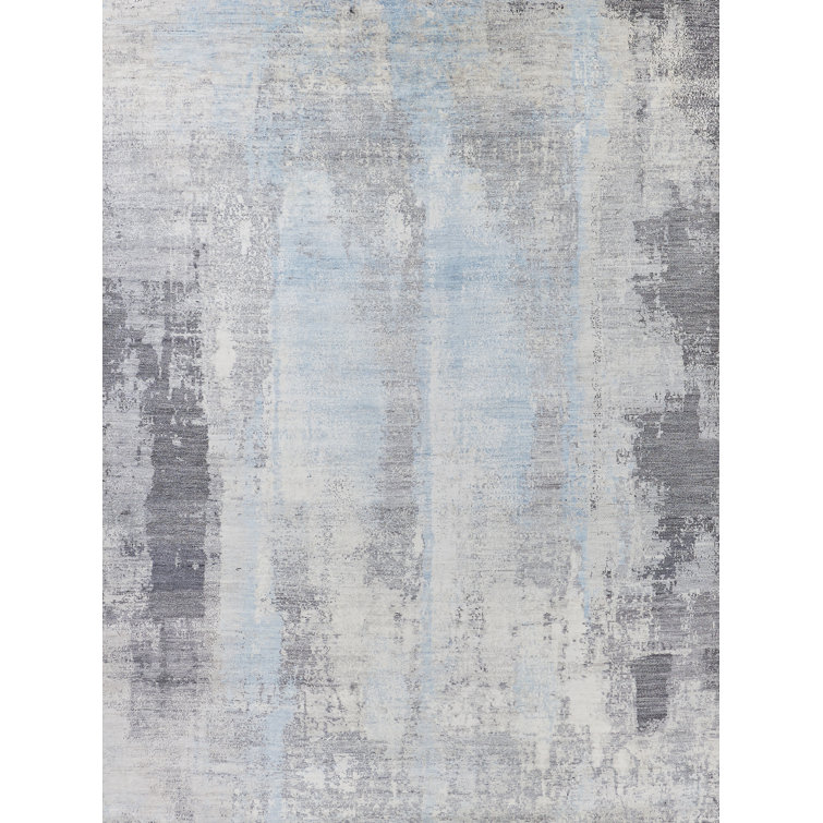 Luxurious Hand-Knotted Silver and Gray Silk Area Rug, 10' x 14'
