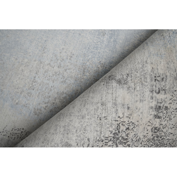Luxurious Hand-Knotted Silver and Gray Silk Area Rug, 10' x 14'