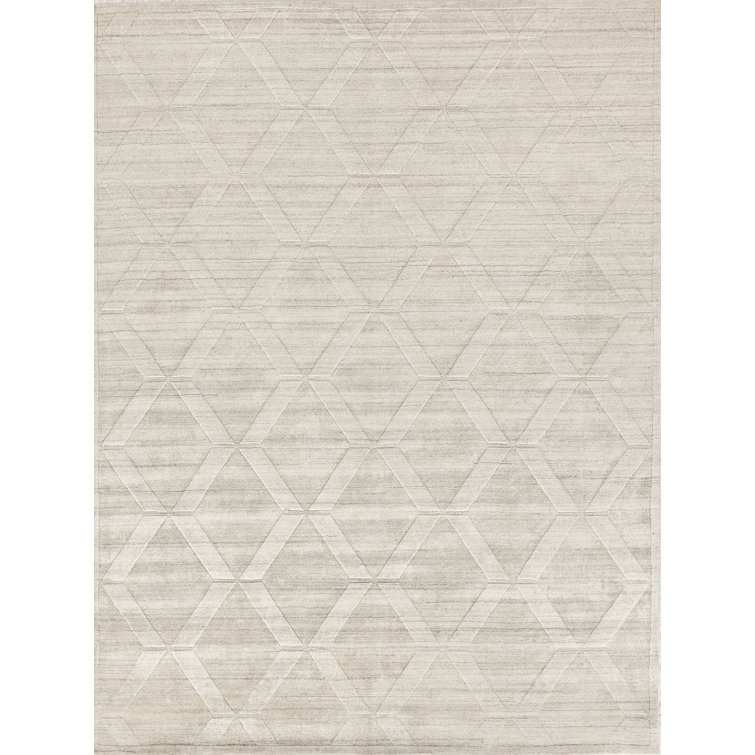 Ivory Geometric Wool Viscose 8' x 10' Hand Woven Rug