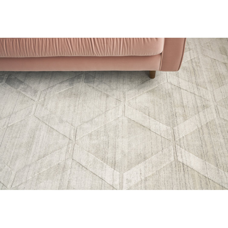 Ivory Geometric Wool Viscose 8' x 10' Hand Woven Rug