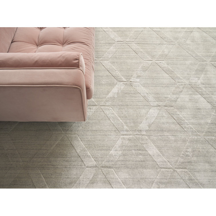 Ivory Geometric Wool Viscose 8' x 10' Hand Woven Rug