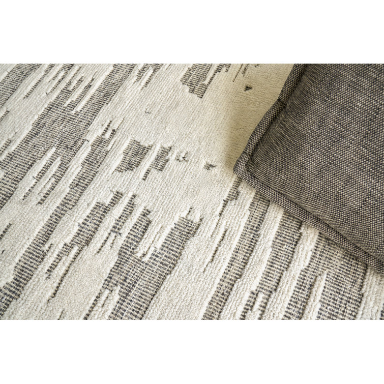 Calibre Ivory/Charcoal 9' x 12' Hand-Knotted Wool Abstract Rug