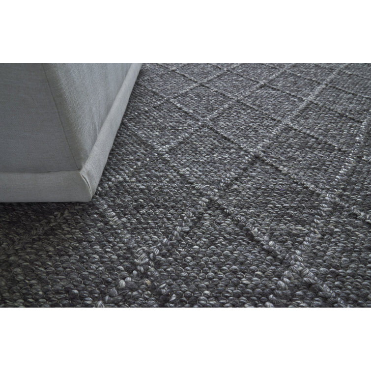 Gray Handwoven Wool Geometric Rectangular Rug 14' x 18'