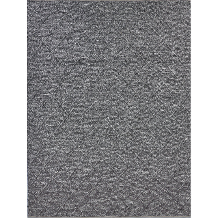 Gray Handwoven Wool Geometric Rectangular Rug 14' x 18'