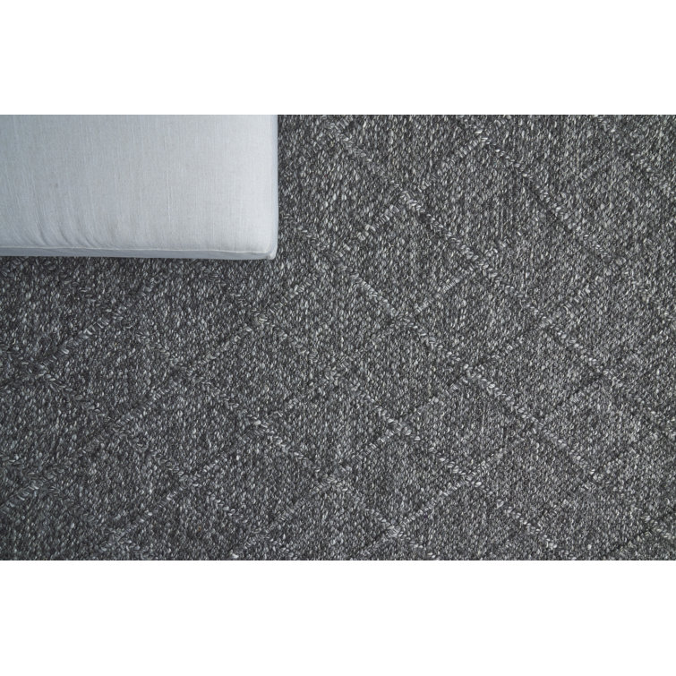 Gray Handwoven Wool Geometric Rectangular Rug 14' x 18'