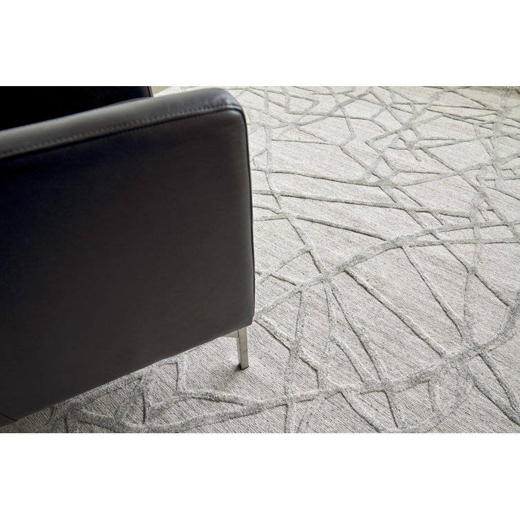 Handmade Gray Abstract Wool and Viscose 9' x 12' Rug