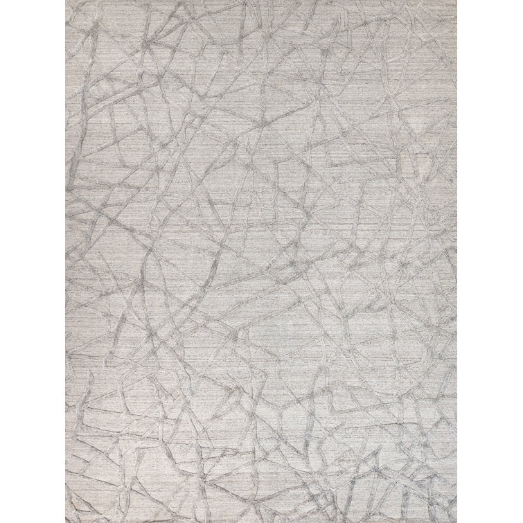 Handmade Gray Abstract Wool and Viscose 9' x 12' Rug