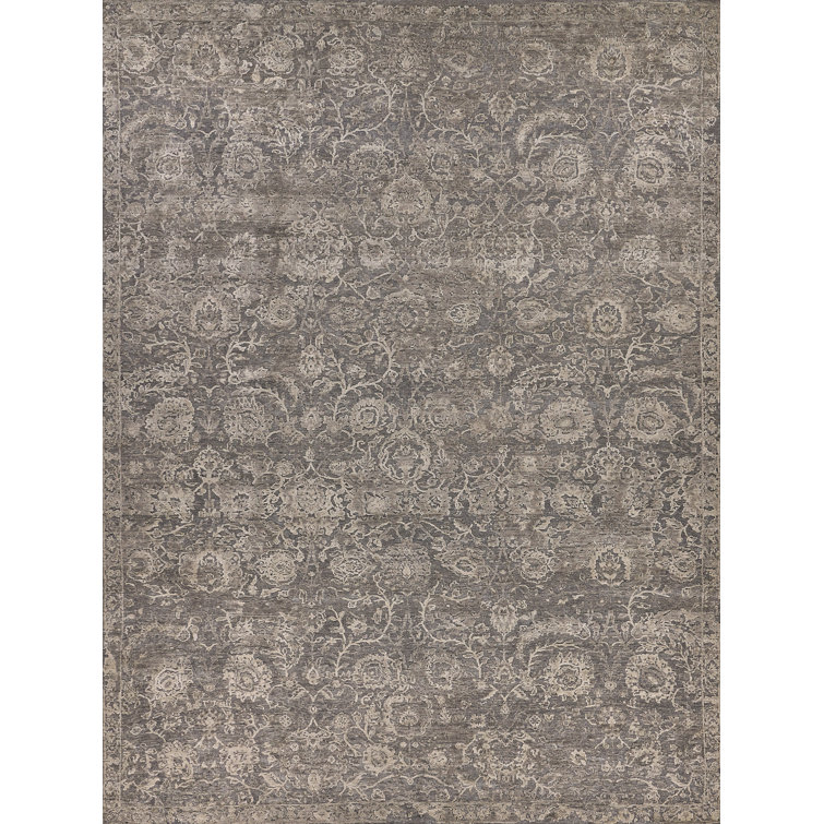 Jangal Elegance Beige & Brown Hand-Knotted Wool-Silk 10'x14' Rug