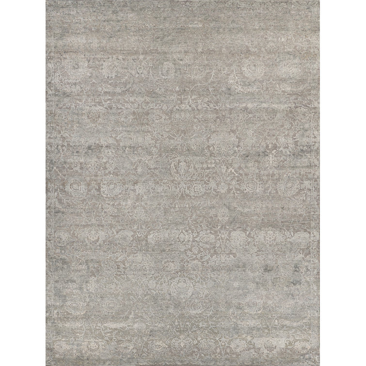 Jangal Silver & Gray Hand-Knotted Wool-Silk 9' x 12' Area Rug