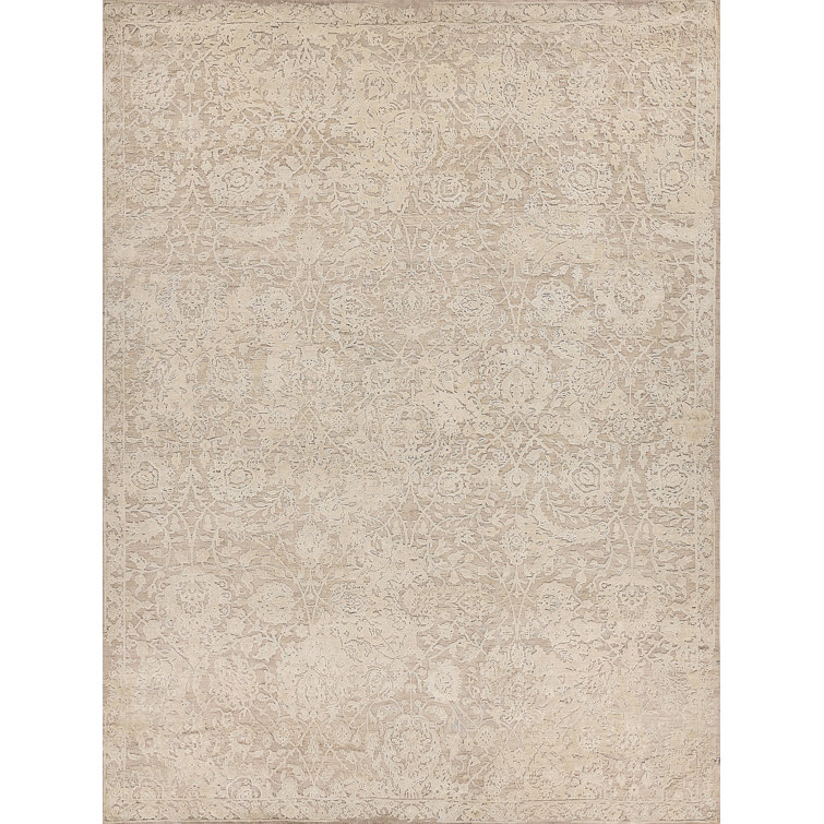 Jangal Ivory & Beige Hand-Knotted Wool-Silk Blend 8' x 10' Rug