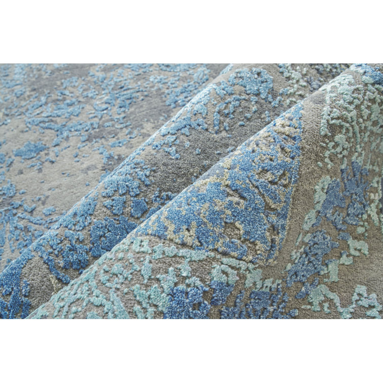 Elder Hand-Knotted Wool and Viscose Blend Gray and Blue Area Rug, 6' x 9'