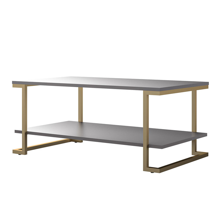 Camila Rectangular Graphite Gray Coffee Table with Gold Metal Legs