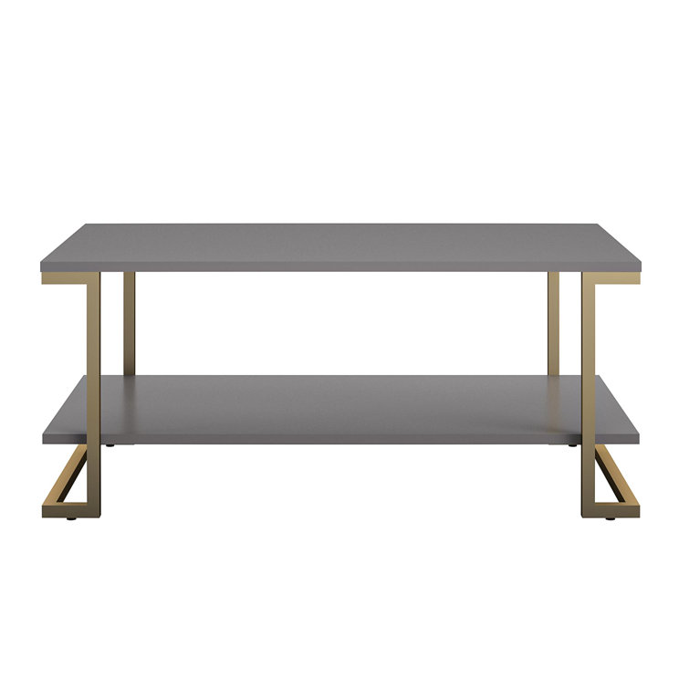 Camila Rectangular Graphite Gray Coffee Table with Gold Metal Legs