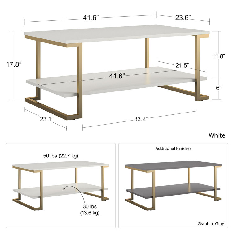 Camila Rectangular Graphite Gray Coffee Table with Gold Metal Legs