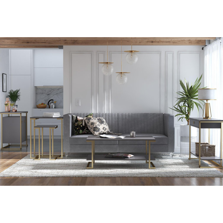 Camila Rectangular Graphite Gray Coffee Table with Gold Metal Legs