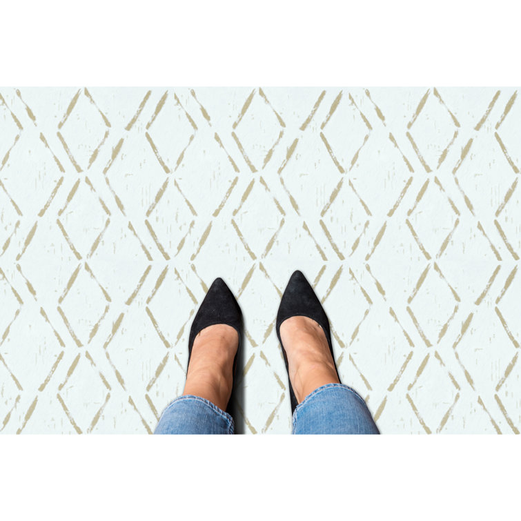 Diamond Pattern Self-Adhesive Vinyl Floor Tiles, 12" x 12", White and Beige