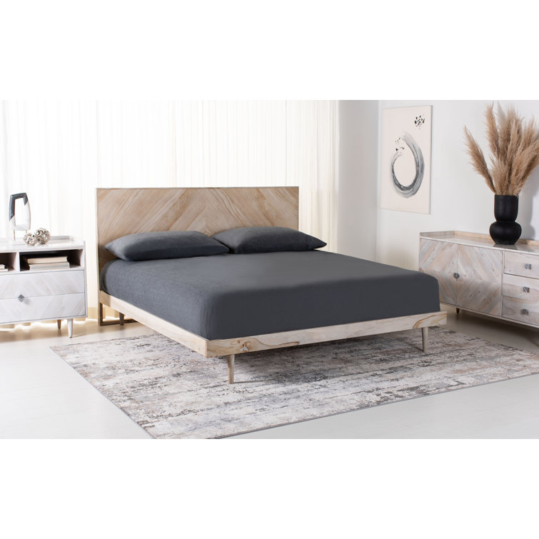 Cora Rose Minimalist Queen Bed with Herringbone Headboard