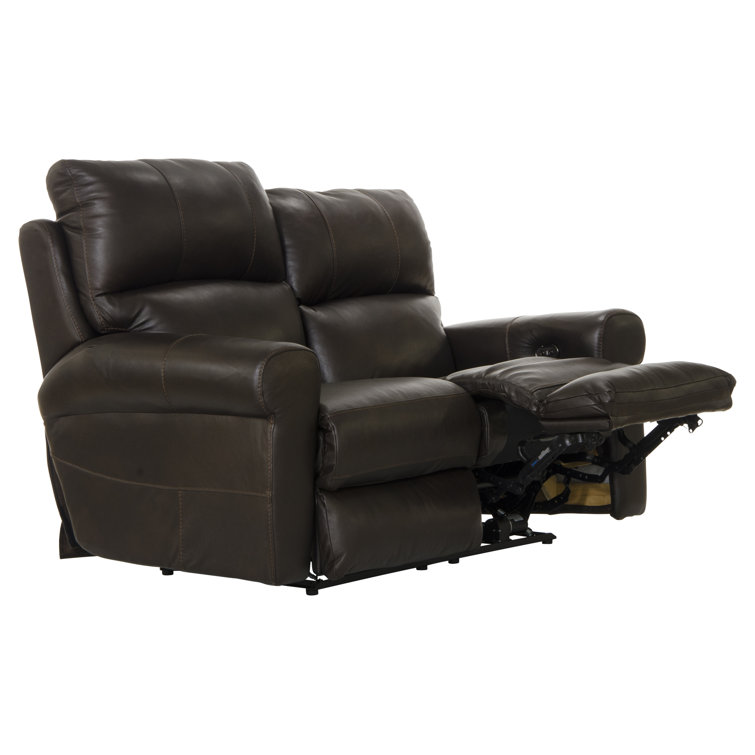76" Chocolate Leather Power Reclining Loveseat with Round Arms