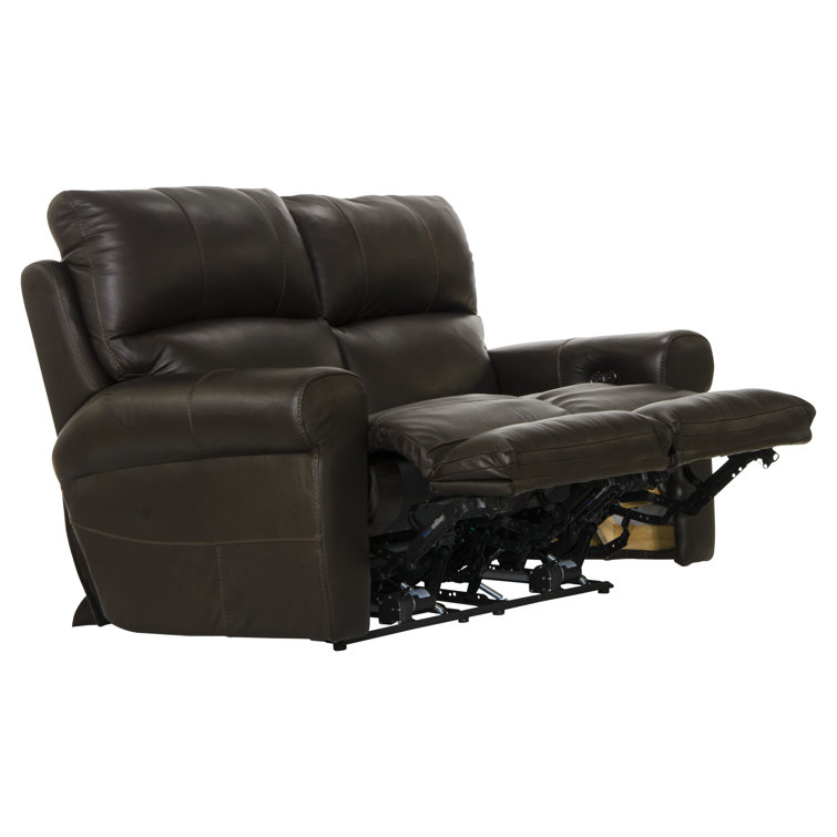76" Chocolate Leather Power Reclining Loveseat with Round Arms