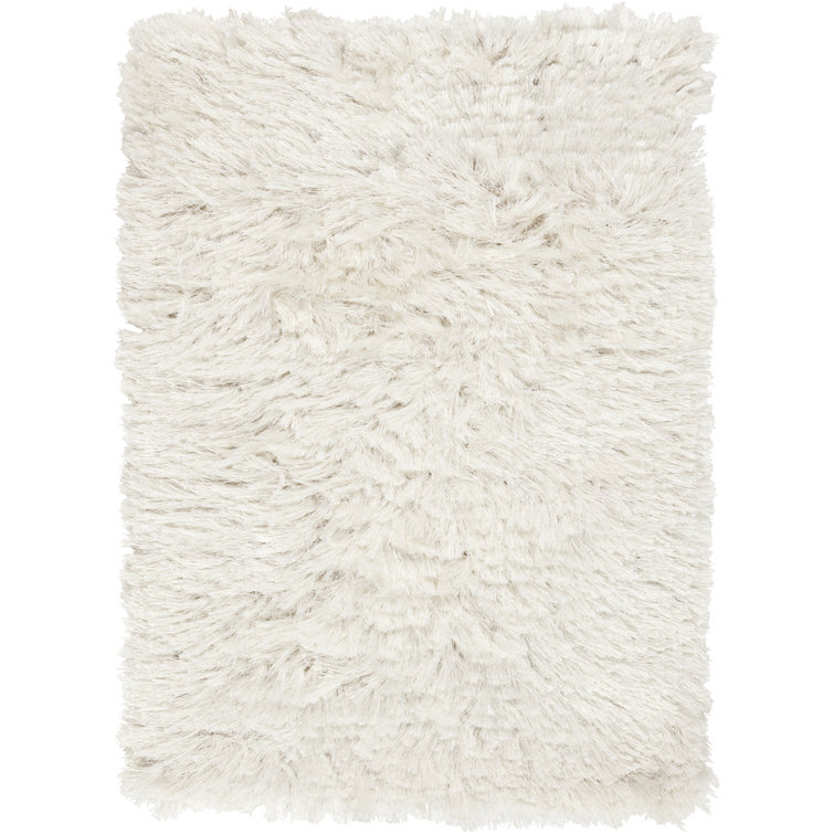 Ivory Plush Shag Hand Woven Polyester Rug 2' x 3'