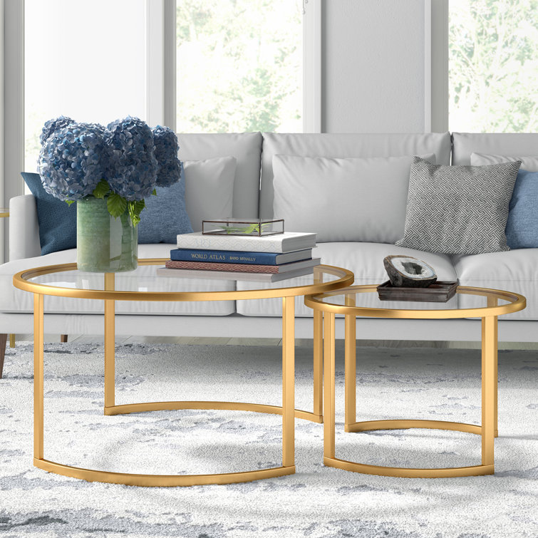 Elysian Brass & Glass 36" Round Nested Coffee Table Set